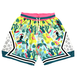 Shorts de bain pour hommes en tissu tissé à imprimé tropical, avec logo frontal, bande latérale, taille élastique, respirant, style sportif décontracté, service OEM - Product Image 2