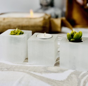 Hot Selling Selenite Candle Holders of Different Shapes Hand Carved Selenite Candle Holder Carvings for Home Decoration - Product Image 1