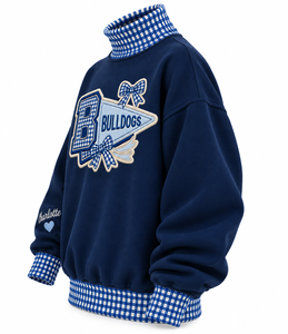 Sweat-shirt surdimensionné à col montant pour femme, patchwork personnalisé à carreaux vichy, streetwear décontracté d'hiver - Product Image 1