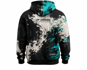 Sudadera con Capucha Personalizada para Hombre, Estilo Urbano, Invierno, Negra, Blanca y Verde Azulado, Talla Grande, Cuello Redondo, Gruesa, Informal, Corte Regular - Product Image 1