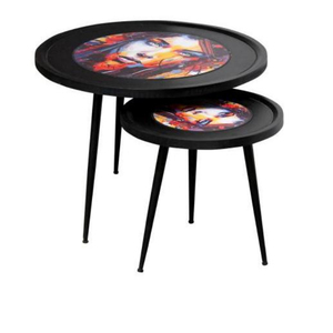 Tables basses gigognes modernes avec plateau en verre artistique et structure en métal noir, meubles de salon - Product Image 2