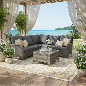 Traditional Design Outdoor <b>Wicker</b> Sofa Set with Powder-coated Steel Frame and Glass OEM <b>Coffee</b> <b>Table</b> for Home Villa or Resort - Product Image 1
