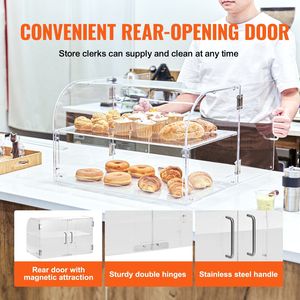 Commercial 2-Tier Countertop Bakery <b>Display</b> <b>Case</b> <b>Acrylic</b> Pastry <b>Display</b> Rack with Rear <b>Door</b> Access Removable Accessory - Product Image 5