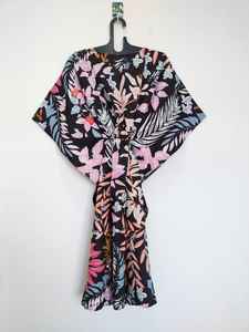 Vestido Kaftan de Algodón con Estampado de Hojas Hecho a Mano, Traje Ligero de Playa Estilo Indio - Product Image 2