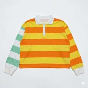 เสื้อโปโลแขนยาวแฟชั่นคุณภาพสูงพร้อมโลโก้ปักที่คอเสื้อ ลายทางสไตล์รักบี้ สำหรับผู้ชาย รับสั่งทำโลโก้ตามแบบ - Product Image 5