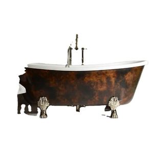 Bañera independiente de lujo con patas de gato, estilo indio, con acabado en cobre antiguo y diseño ovalado, interior blanco, para spa de pies romano en el baño. - Product Image 1