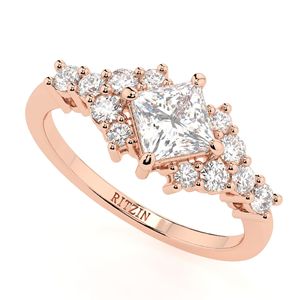 RITZIN Princess Cut Lab Grown Diamond Cluster Cute Style Anniversary <b>Ring</b> for Women - Product Image 1