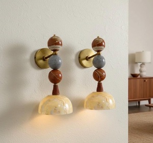 Handmade Marble Wall Sconce - Brass & Natural Stone Wall Light - Unique Artisan Lighting Ahmed Khalil - Product Image 4