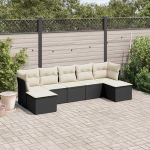 Black And Cream Garden <b>Sofa</b> <b>Set</b> With Cushions Outdoor Furniture UV Resistant PE Rattan Contemporary Design Waterproof - Product Image 1