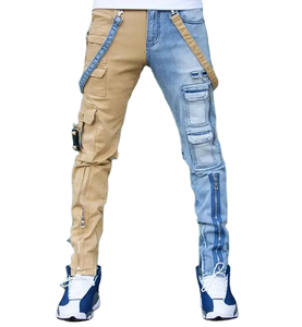 Custom <b>Men</b> Locked & Loaded Pencil Pants Knitted Washed Denim <b>Jeans</b> Patch <b>Work</b> Strap Calf Front with Zipper Autumn Winter - Product Image 5