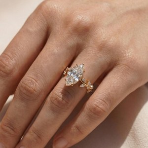 Authentic Lab Grown 3.01CT Marquise Cut <b>Diamond</b> Leaf Branch Band <b>Ring</b> For Women's 14K Solid Gold Surprise Wedding Charms Gift - Product Image 4