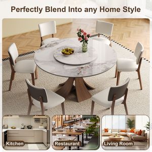 Moderno tavolo da pranzo in pietra sinterizzata da 59 pollici con giradischi da 35 pollici con Base in legno color noce unica 6 sedie per 6-8 persone - Product Image 6