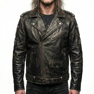 Chaqueta de Cuero Vintage Personalizada para Motociclistas, Chaqueta de Motociclista con Bordado de Dragón, Chaqueta Punk Streetwear al por Mayor OEM - Product Image 6