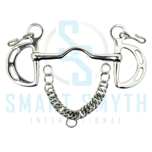 Bocado de caballo profesional de acero inoxidable estilo western con boca portada y cadena de freno - Product Image 6