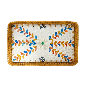 Bandeja de Servir Rectangular de Lujo de Ratán con Madreperla, Mosaico de Flores Amarillas, Organizadores Decorativos Artesanales para Mesa, Venta al por Mayor - Product Image 3