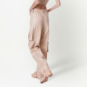 Pantalones Cargo Largos de Cuero para Mujer, Estilo Casual, de Pierna Ancha, Cintura Alta, con Bolsillos Holgados, Fabricante OEM Personalizado - Product Image 4