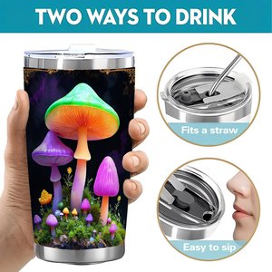 Stainless Steel Tumbler 20oz Double Wall <b>Insulated</b> Custom Design Mushroom Print Travel <b>Mug</b> - Product Image 5