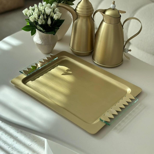 Elegant <b>Gold</b> <b>Serving</b> <b>Tray</b> Featuring Uniquely Textured Acrylic Handles, Perfect For Adding A Luxury Touch To Any Modern Table Set - Product Image 6