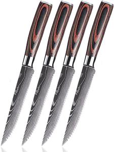 Lot de 4 couteaux à steak de qualité supérieure avec manche en bois, lame entièrement dentelée en acier inoxydable, pour la cuisine et la maison, idéal pour le dropshipping - Product Image 5