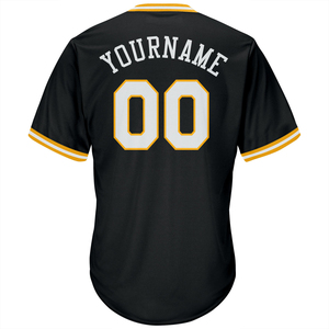 Maillot de baseball personnalisé noir col en V avec bordure jaune et blanche, nom d'équipe, numéro 00, motif patchwork anti-humidité, nom personnalisé - Product Image 3