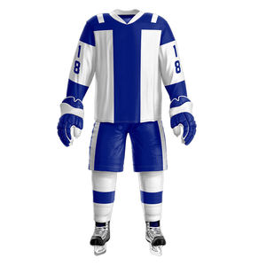 Unisex Blue White Striped Ice Hockey Jersey <b>Short</b> V-Neck Breathable <b>Mesh</b> Quick Dry 100% Polyester Adult Apparel Regular Fit - Product Image 1