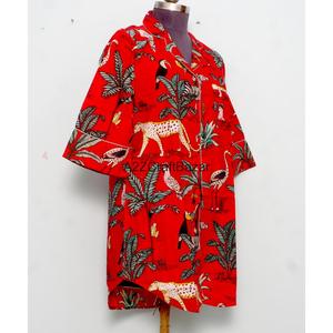 Robe longue 100% Coton Pur Col V Manches 3/4 Boutonnée devant Style Club Sexy Moulante Soirée Formelle Imprimé Blocs Découpes Frontales - Product Image 4