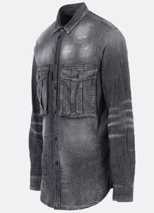 Chemise en jean déchiré pour homme, manches longues, col rabattu, couleur unie, style décontracté, coupe droite tissée - Product Image 6