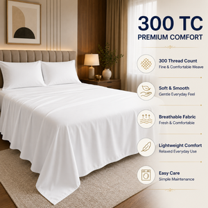 ผ้าปูที่นอนสีขาวล้วน 300 เส้นด้าย สำหรับโรงแรม |   ผ้าปูที่นอนผ้าฝ้ายเนื้อนุ่ม ระบายอากาศได้ดี สำหรับโรงแรม รีสอร์ท ห้องพัก และเตียงนอนระดับพรีเมียมที่บ้าน - Product Image 6