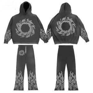 Conjunto de Sudadera con Capucha y Pantalones Deportivos para Hombre, Estilo Vintage, Lavado Ácido, con Parches y Costuras Decorativas, Ropa Urbana - Product Image 5