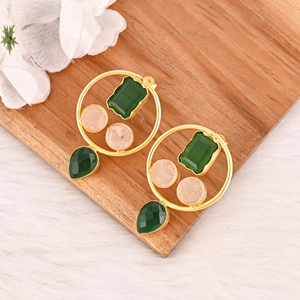 Elegantes Pendientes de Latón Chapado en Oro con Gemas de Hidro Verde y Druzy Blanco, Joyería de Diseño para Mujer, Lote al por Mayor de 10 Pares - Product Image 4