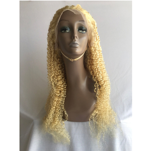 Global Exporter Selling Outstanding Quality 26 Inches Indian Temple Blonde Deep Curly Frontal <b>Human</b> Virgin Hair <b>Wigs</b> - Product Image 1