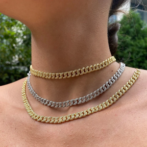 Gold Plated Cuban Link Chain <b>Choker</b> Necklace with Jade Round Brilliant Stones Vintage Style Unisex Fashion Jewelry - Product Image 2
