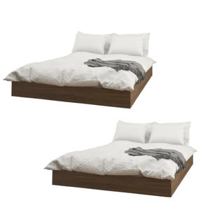 Cadre de lit plateforme en bois massif, style minimaliste moderne, avec literie blanche et couverture grise. - Product Image 6