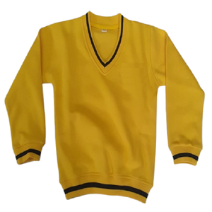 Cardigan jaune à manches longues avec logo personnalisé, uniforme scolaire unisexe pour les élèves de maternelle, tissu tricoté - Product Image 1