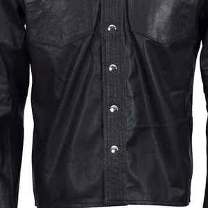 Veste en cuir style streetwear pour homme, noire, coupe ample, col chemise, simple boutonnage, manches courtes en PU - Product Image 5