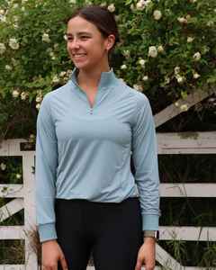Chemise d'équitation pour femmes en tissu extensible, légère, respirante, à manches courtes, vêtements d'équitation, chemises/hauts d'équitation - Product Image 1