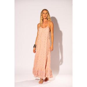 Vestido Maxi Bohemio Rosa para Mujer, Sin Mangas, Cuello Cuadrado, Cintura Alta, con Volantes, Elegante, Ecológico, Tejido, Antiestático - Product Image 1
