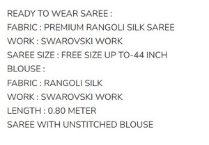 Saris en Soie et Coton Prêts à Porter – Nouveauté Ethnique RANGOLI en Soie avec Broderie Swarovski et Blouse Non Cousue 79660 - Product Image 2