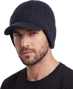 Fleece <b>Lined</b> Adjustable Beanie <b>Hat</b> Puff Printing Brim Earflaps Sherpa Fleece Warm Acrylic Knit Winter <b>Hat</b> Unisex Outdoor Ski Cap - Product Image 1
