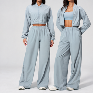 Nouvel ensemble de yoga 2 pièces pour femme, avec logo personnalisable sur le devant, haut court anti-UV et pantalon de sport à séchage rapide pour activités de plein air - Product Image 2