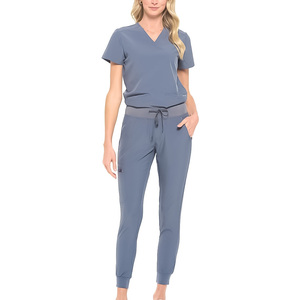 Unisex <b>Scrub</b> Set Blue V-Neck Top Jogger Pants Hospital Uniform Medical Workwear Cotton Polyester Knitted Fabric Needle Detection - Product Image 1
