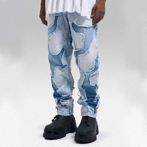 OEM Custom Distressed Wash <b>Jeans</b> Thin Stack Torch Pants with Wide Leg Mid Waist Straight Style Colored Denim Wear OEM ODM - Product Image 5