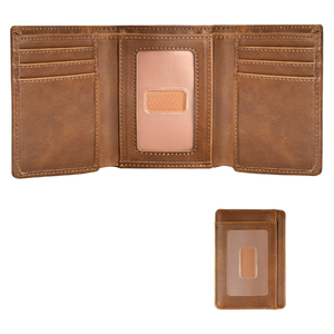 <b>Men's</b> Genuine Leather Slim <b>Wallet</b> Bifold <b>RFID</b> Protection ID Window Flip Pocket Open Closure Made in Bangladesh Factory - Product Image 1