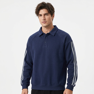 Men's Navy Blue Quarter <b>Zip</b> Sweatshirt Regular Fit Solid Casual Stand Collar Cotton Fleece Anti-Pilling Jacket Autumn Wear - Product Image 3