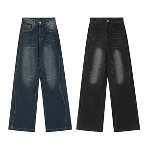 Vaqueros Baggy Rectos Personalizados de Estilo Urbano para Hombre, Vaqueros de Mezclilla de Algodón Oscuro Desgastado, Pantalones Vaqueros Vintage de Moda para Hombre - Product Image 5