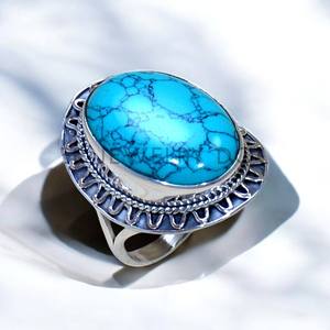 925 Sterling Silver Wedding <b>Ring</b> Oval Cut <b>Turquoise</b> Gemstone Classic Wholesale Silver Jewelry - Product Image 1