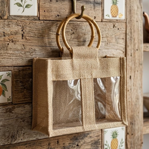 Custom 4 Compartment <b>Small</b> Jute Wine Tote Bag Non Woven Handles Bottle Carrier <b>Jar</b> Storage Plain Logo Promo Gift Shopper - Product Image 4