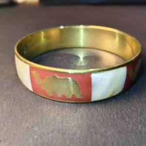 Luxury Brass Bangle with Red and White Shell Inlay Handcrafted Gold Elephant Motif <b>Ethnic</b> Indian Wedding Bracelet Jewelry - Product Image 4