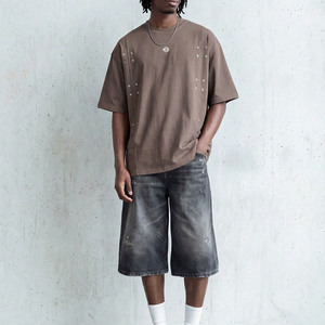 Rivet Detail Plain Custom Men's shirts Oversized Boxy Fit Premium Cotton Streetwear <b>T</b>-Shirt High Quality Customized Printing - Product Image 5