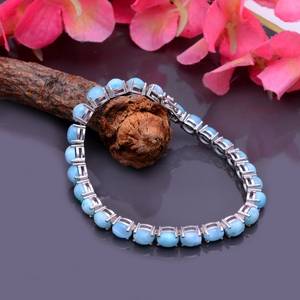 Pulsera de tenis de larimar, plata de ley 925, gema ovalada, hecha a mano, joyería delicada, regalo elegante para mujer - Product Image 5